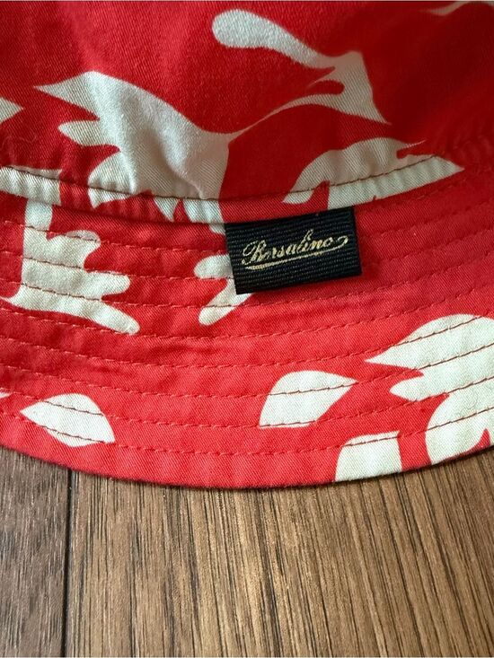 Borsalino Mistero Bucket Hat Red Floral Unisex Medium Cotton Summer MSRP $225